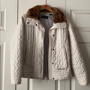 Marmot white down coat with fur collar